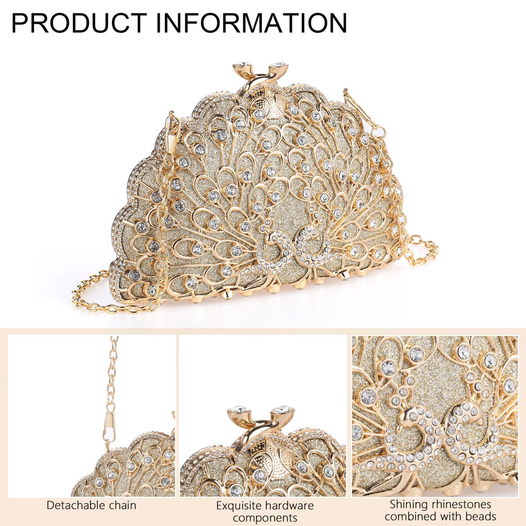 Exotic Peacock Rhinestone Clutch – Luxury Hard-Shell Evening Bag for Galas & Weddings