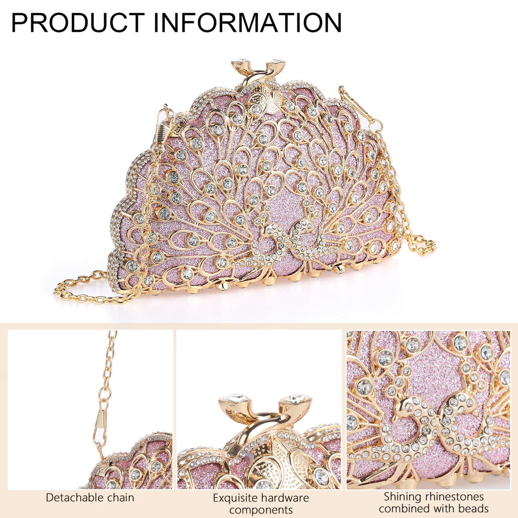 Exotic Peacock Rhinestone Clutch – Luxury Hard-Shell Evening Bag for Galas & Weddings