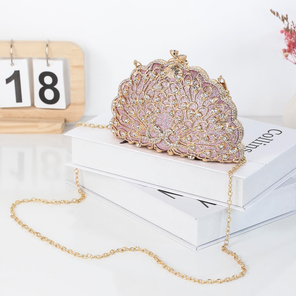 Exotic Peacock Rhinestone Clutch – Luxury Hard-Shell Evening Bag for Galas & Weddings