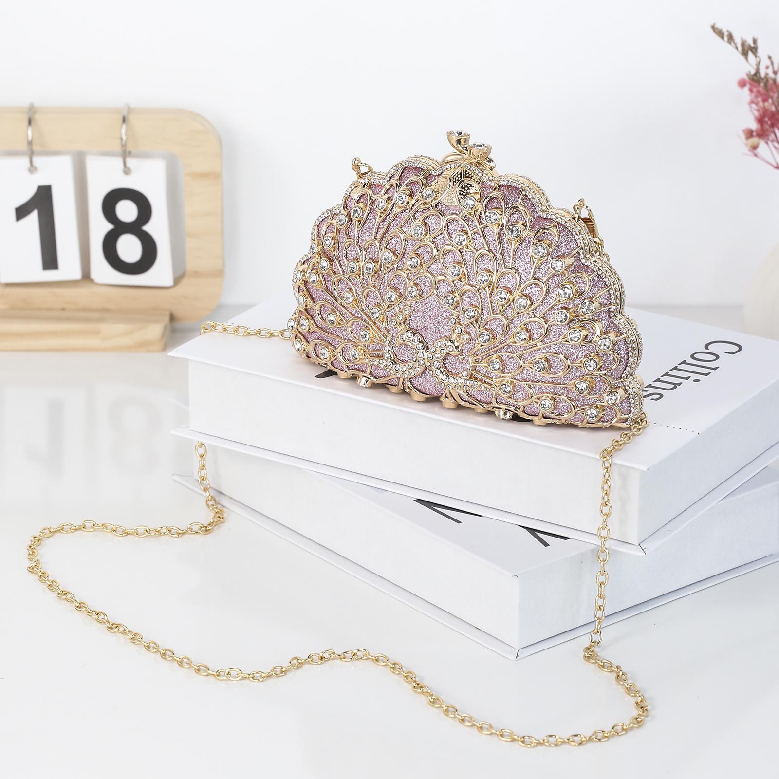 Exotic Peacock Rhinestone Clutch – Luxury Hard-Shell Evening Bag for Galas & Weddings