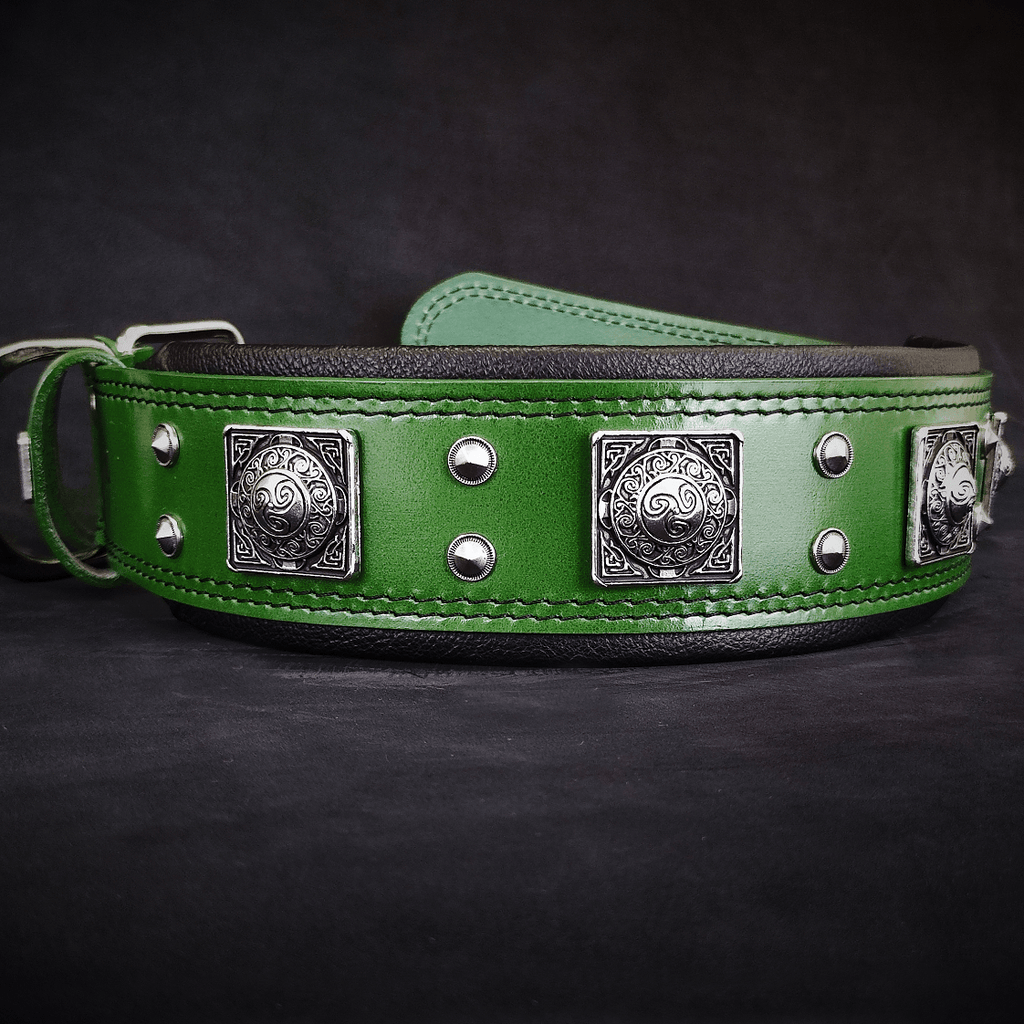 Bestia Eros Wide Leather Dog Collar – Green, 2.5 in