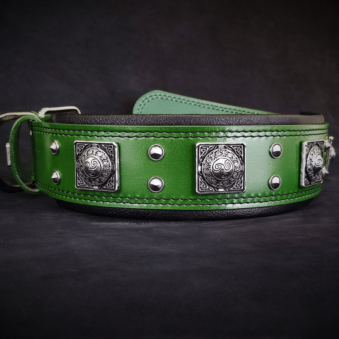 Bestia Eros Wide Leather Dog Collar – Green, 2.5 in