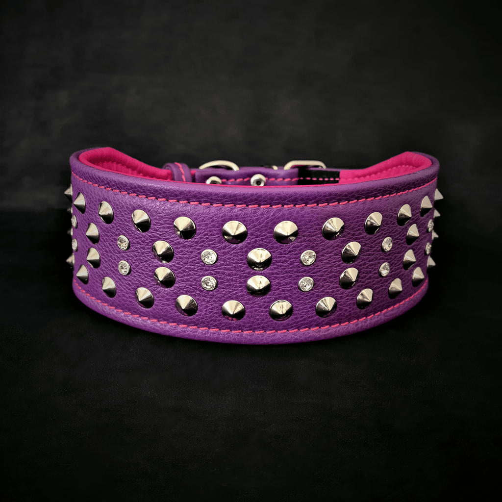 Bestia Crystal Wide Leather Dog Collar – 2.8 in – alternate view 4