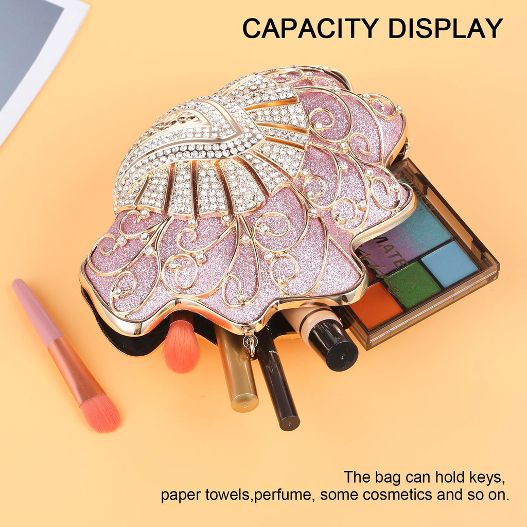 Shell-Shaped Rhinestone Evening Clutch – Luxury Hard-Shell Handbag for Weddings & Galas