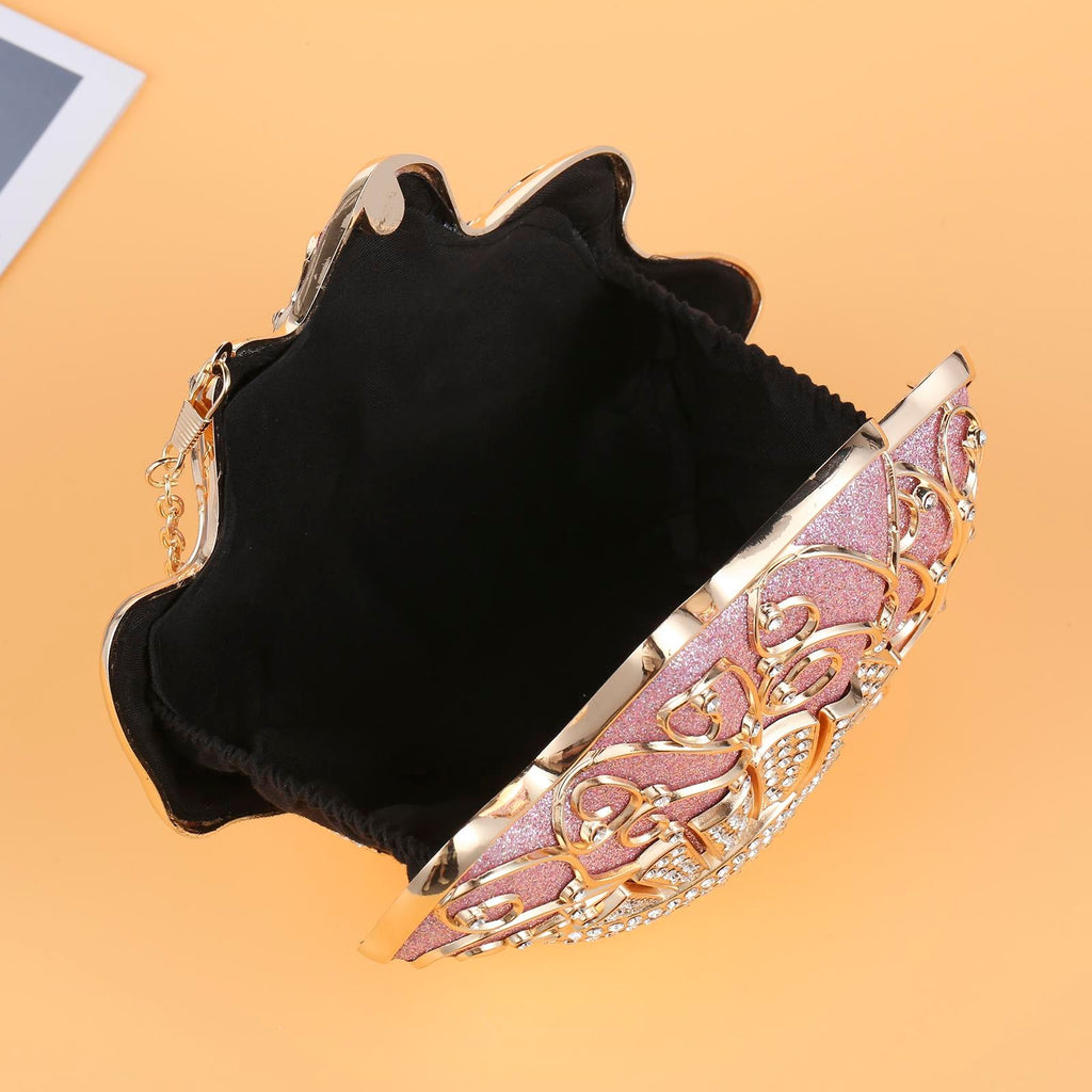 Shell-Shaped Rhinestone Evening Clutch – Luxury Hard-Shell Handbag for Weddings & Galas
