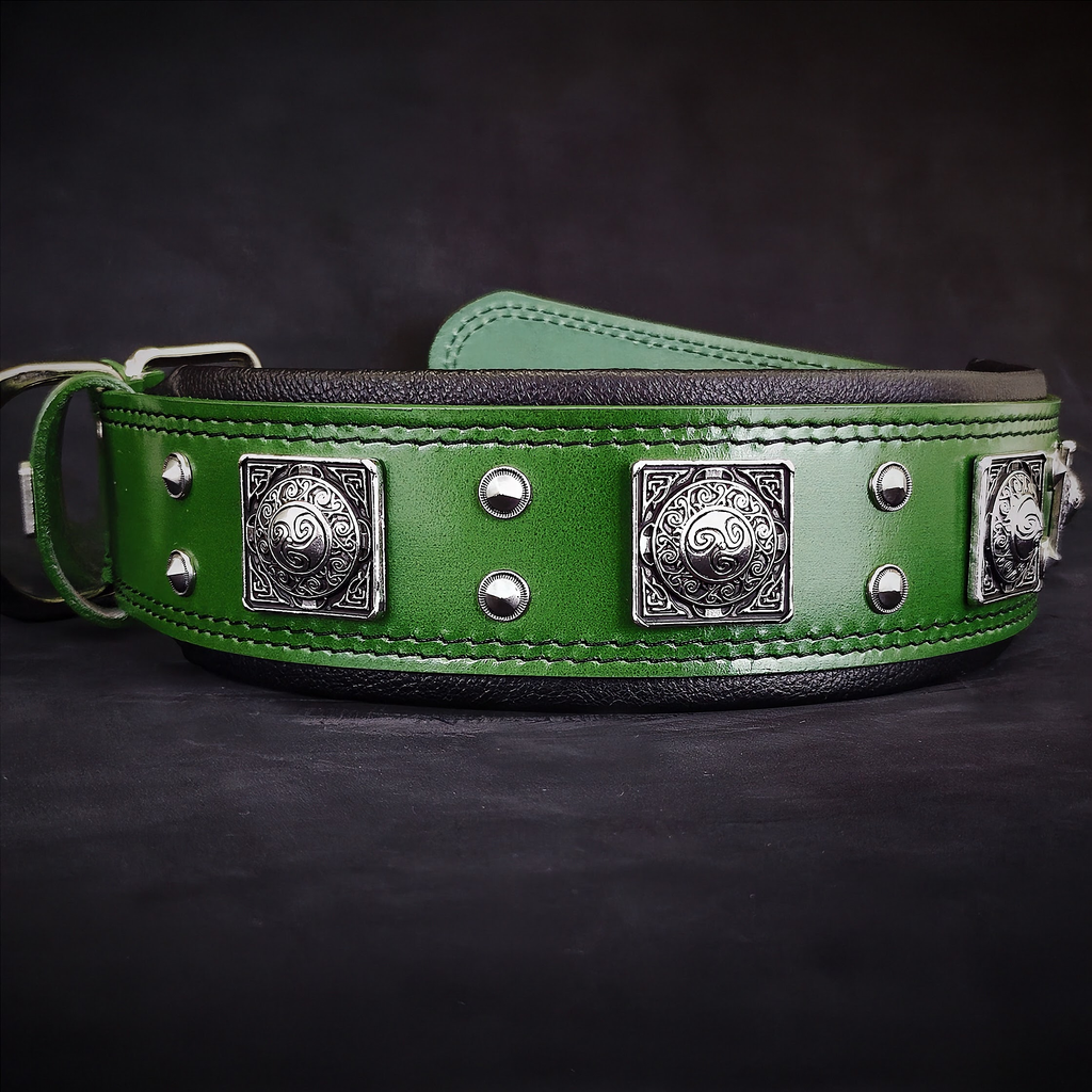 Bestia Eros Wide Leather Dog Collar – Green, 2.5 in