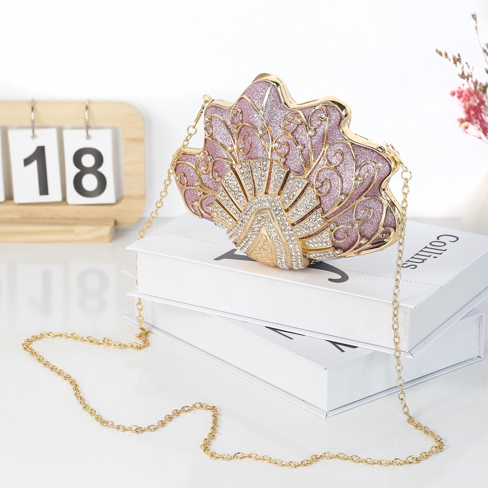 Shell-Shaped Rhinestone Evening Clutch – Luxury Hard-Shell Handbag for Weddings & Galas