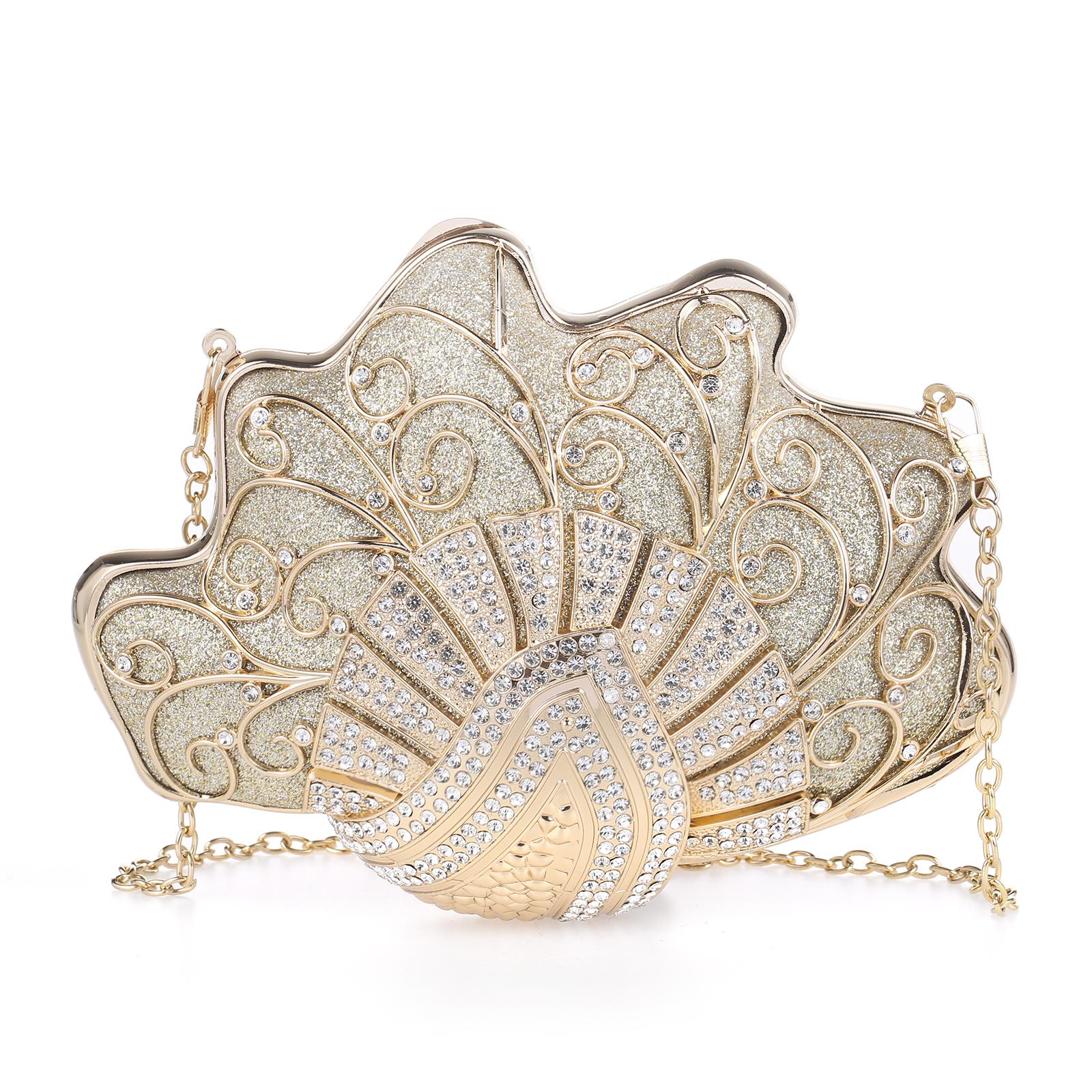 Shell-Shaped Rhinestone Evening Clutch – Luxury Hard-Shell Handbag for Weddings & Galas
