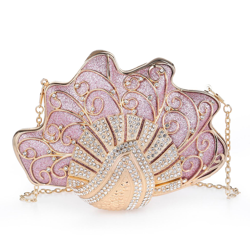 Shell-Shaped Rhinestone Evening Clutch – Luxury Hard-Shell Handbag for Weddings & Galas