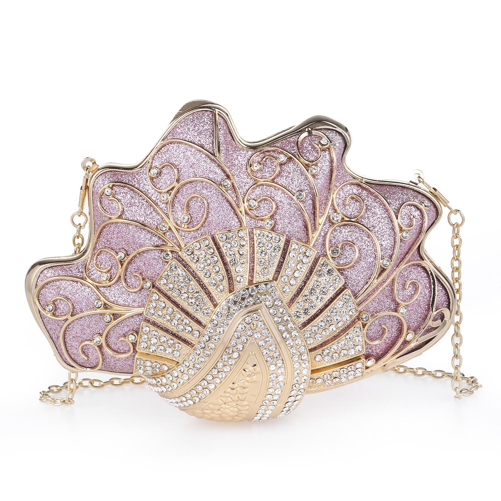 Shell-Shaped Rhinestone Evening Clutch – Luxury Hard-Shell Handbag for Weddings & Galas