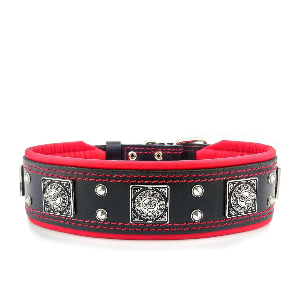 Bestia Eros Wide Leather Dog Collar – Black & Red, 2.5 in