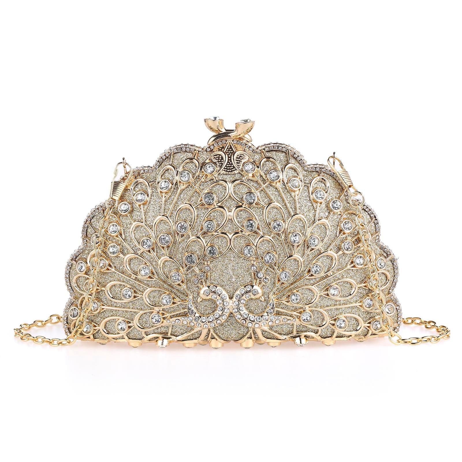 Exotic Peacock Rhinestone Clutch – Luxury Hard-Shell Evening Bag for Galas & Weddings