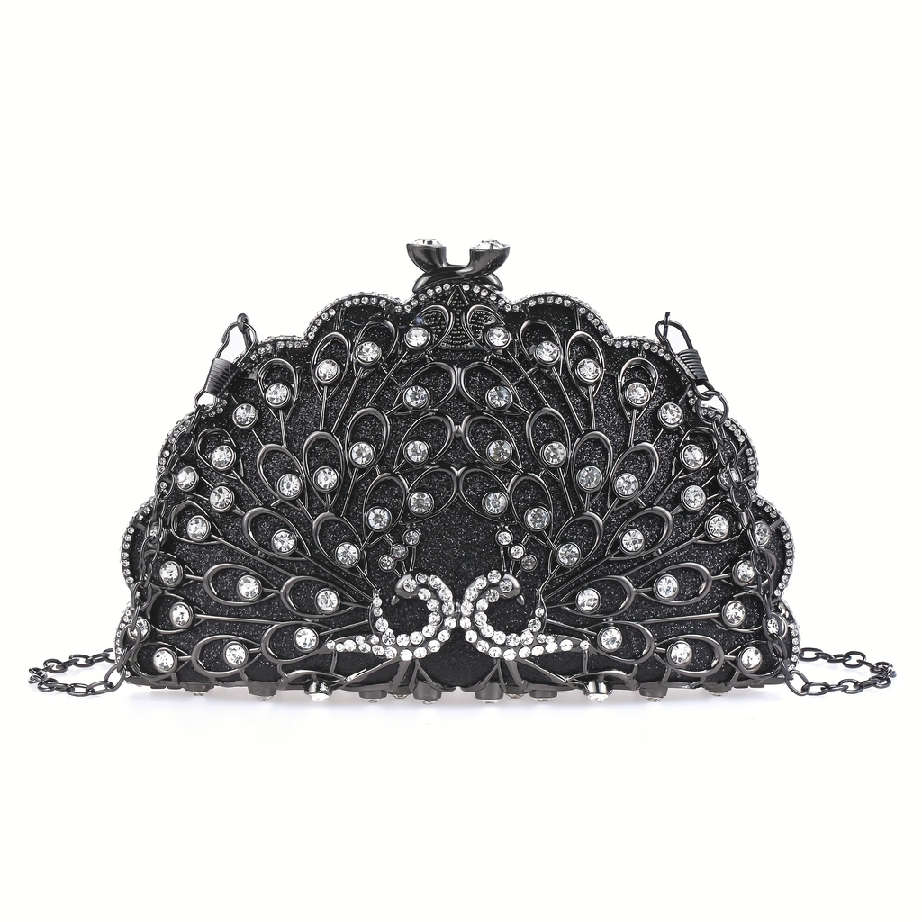 Exotic Peacock Rhinestone Clutch – Luxury Hard-Shell Evening Bag for Galas & Weddings